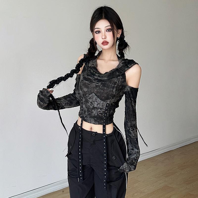 Street Fashion Y2K - Kaos Lengan Panjang Model Off Shoulder,